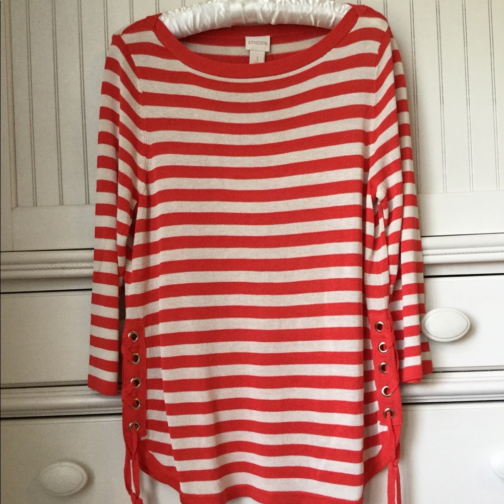 Chico’s Orange & Cream Striped Knit Top